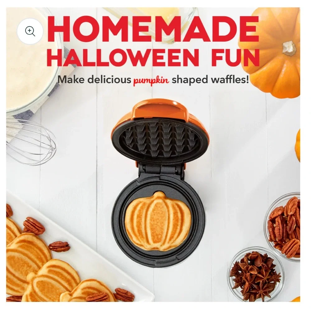 New Dash Orange Mini Pumpkin Waffle Maker